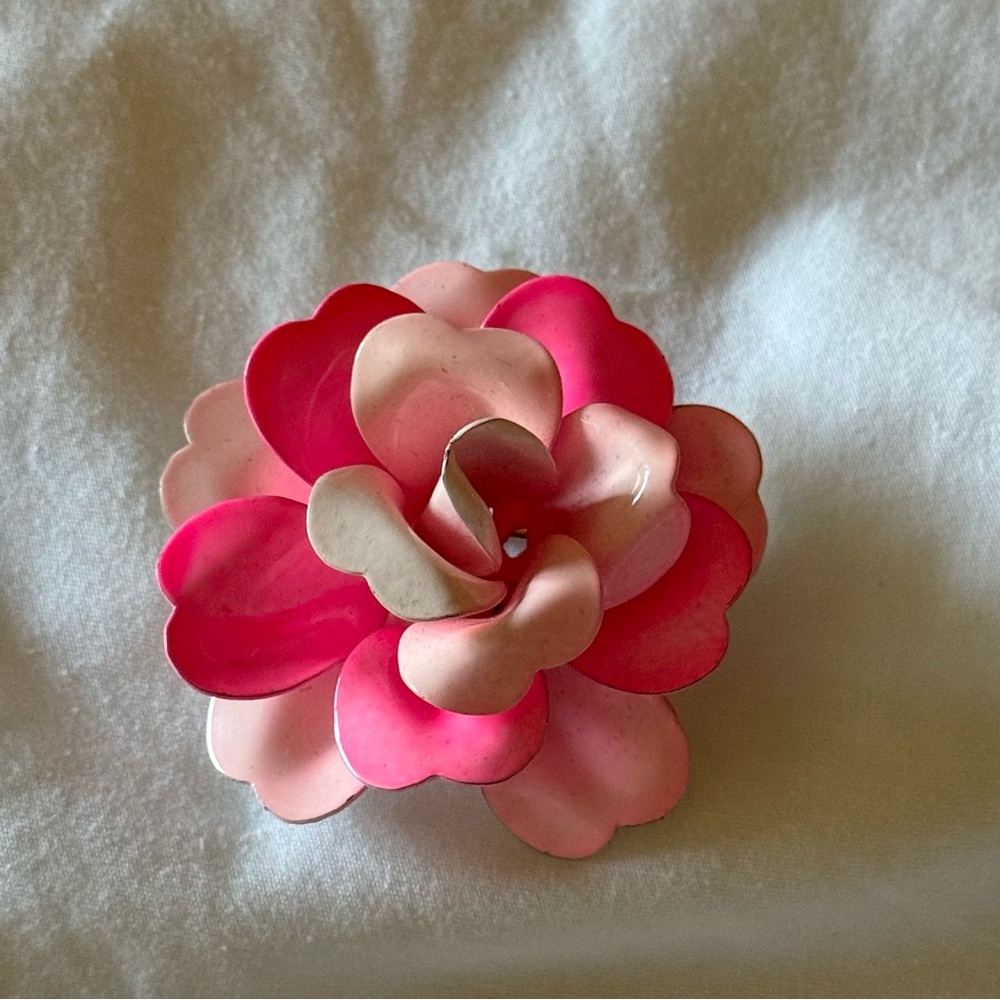 Vinatge Large neon Pink enamel Floral Brooch